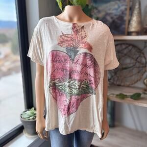 Magnolia Pearl Awaken Sleeping Heart Distressed Cotton Boyfriend Tee OS